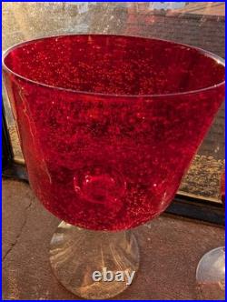 Vintage Ruby Red Seed Bubble Large Hurricane Candle Holders