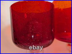 Vintage Ruby Red Seed Bubble Large Hurricane Candle Holders