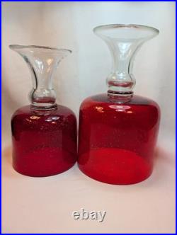 Vintage Ruby Red Seed Bubble Large Hurricane Candle Holders