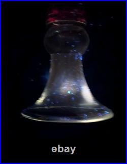 Vintage Ruby Red Seed Bubble Large Hurricane Candle Holders