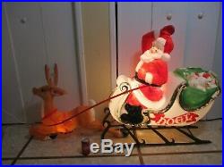 Vintage Santa Claus in Sled & Reindeer Lighted Christmas Blow Mold by Empire 36
