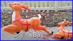 Vintage Santa Sleigh 3 Reindeer Plastic Blow Mold Yard Decor Carolina Ent. 1977