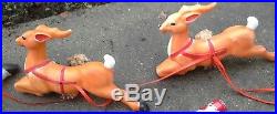 Vintage Santa Sleigh 3 Reindeer Plastic Blow Mold Yard Decor Carolina Ent. 1977