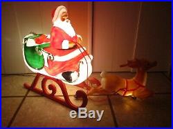 Vintage Santa Sleigh with Reindeer Lighted Blow Mold Christmas Decor 1989 by TPI