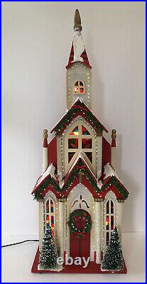 Vintage Santas Best 31 MUSICAL CHURCH Fiber Optic Wood Christmas Holiday RARE