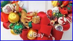 Vintage Satin Flocked Christmas Ornament Wreath Hand Crafted 24 Santa Gnome Elf