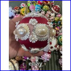Vintage Sequin & Beaded Push Pin Handmade Christmas Ornaments Set Of +90