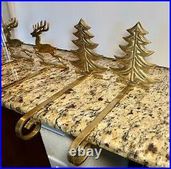 Vintage Set Of 4 Brass Christmas Stocking Holders Hooks Tree Reindeer READ DESC