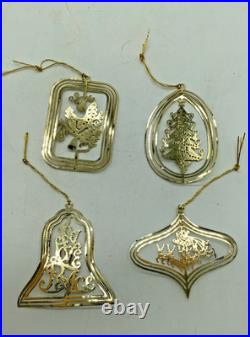 Vintage Set of 4 Christmas Fantasy Gold Plated Brass Ornaments Tree Sleigh Joy Vintage Set of 4 Christmas Fantasy Gold Plated Brass Ornaments Tree Sleigh Joy