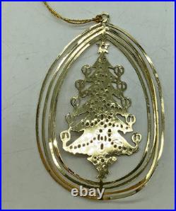 Vintage Set of 4 Christmas Fantasy Gold Plated Brass Ornaments Tree Sleigh Joy Vintage Set of 4 Christmas Fantasy Gold Plated Brass Ornaments Tree Sleigh Joy
