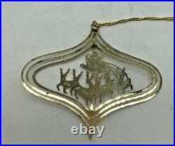 Vintage Set of 4 Christmas Fantasy Gold Plated Brass Ornaments Tree Sleigh Joy Vintage Set of 4 Christmas Fantasy Gold Plated Brass Ornaments Tree Sleigh Joy