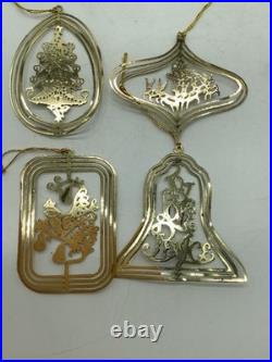 Vintage Set of 4 Christmas Fantasy Gold Plated Brass Ornaments Tree Sleigh Joy Vintage Set of 4 Christmas Fantasy Gold Plated Brass Ornaments Tree Sleigh Joy