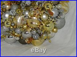 Vintage Silver Gold Christmas Xmas Wreath Ornament Metallic 18091