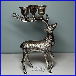 Vintage Silver Plated Reindeer Deer Candelabra 9.75 Tall Set Of 2