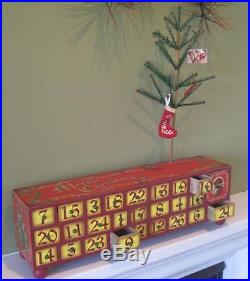 Vintage Style Christmas Countdown Wood Cabinet Box Perpetual Advent Calendar