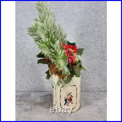 Vintage Style Christmas Floral Arrangement in Victorian Tin Teddy Bear Frosted