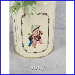 Vintage Style Christmas Floral Arrangement in Victorian Tin Teddy Bear Frosted