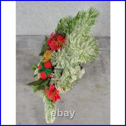 Vintage Style Christmas Floral Arrangement in Victorian Tin Teddy Bear Frosted