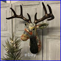 Vintage Style Fabric Stag Reindeer Head Wall Hanging Gisela Graham Retro Bust