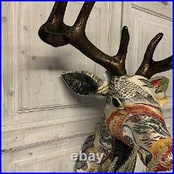Vintage Style Fabric Stag Reindeer Head Wall Hanging Gisela Graham Retro Bust
