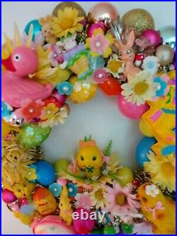 Vintage Style Handmade Easter Wreath OOAK Ornament Decorations Kitschy