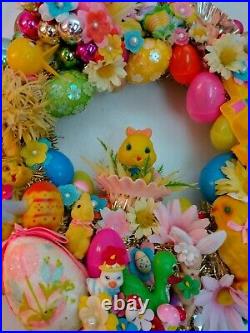 Vintage Style Handmade Easter Wreath OOAK Ornament Decorations Kitschy
