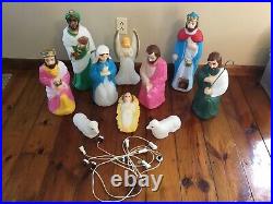 Vintage Table Top Empire Blow Mold Nativity Lighted Christmas 10 piece