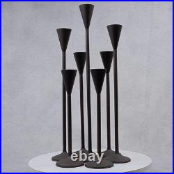 Vintage Tall Iron Candle Holders Set of 7 Modern Brown Metal Graduated Heights