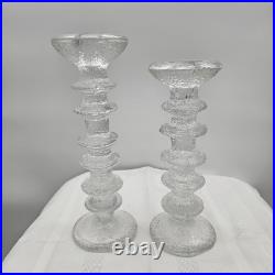 Vintage Tapio Wirkkala Littala Frost Ice Icicle 8 & 6 Ring Candlestick Holders
