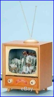 Vintage Television with Ice Skaters Light Up Animated Christmas Music Box