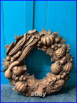 Vintage Terra Cotta Wall Wreath Decorative Harvest-themed Gourds, Corn, Leaves Vintage Terra Cotta Wall Wreath Decorative Harvest-themed Gourds, Corn, Leaves