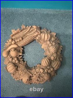 Vintage Terra Cotta Wall Wreath Decorative Harvest-themed Gourds, Corn, Leaves Vintage Terra Cotta Wall Wreath Decorative Harvest-themed Gourds, Corn, Leaves