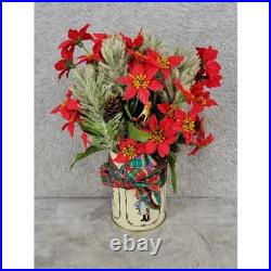 Vintage Treasure House Imports Christmas Poinsettia Floral Arrangement Tin Vase