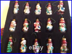 Vintage Unique Treasures Glass Miniature Snowman Ornaments Box of 25 EUC