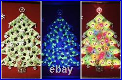 Vintage Uranium Glass Jewelry Art Christmas Tree Framed WithLights 21×17 OOAK