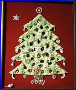 Vintage Uranium Glass Jewelry Christmas Tree Framed Art WithLights 21×17 OOAK