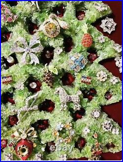 Vintage Uranium Glass Jewelry Christmas Tree Framed Art WithLights 21x17 OOAK