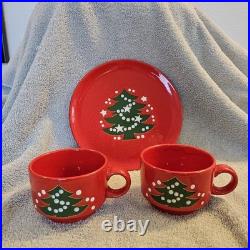 Vintage Waechtersbach West Germany Red Christmas Tree 2 Cups and Salad Plate