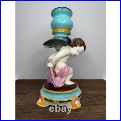 Vintage Wedgwood 1183 Cherub Angel Candlestick Holder Blue Gold Home Decor
