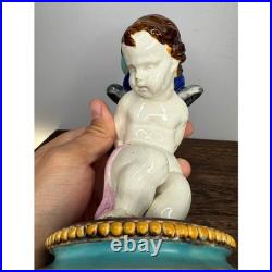 Vintage Wedgwood 1183 Cherub Angel Candlestick Holder Blue Gold Home Decor
