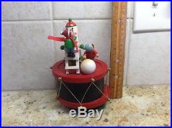 Vintage Wood Christmas Drum Music Box Boy with Snowman-Dreaming of White Xmas