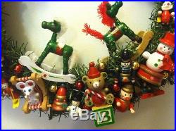 Vintage Wood Ornaments Handmade Christmas Wreath OOAK Rocking Horse Clown Angel