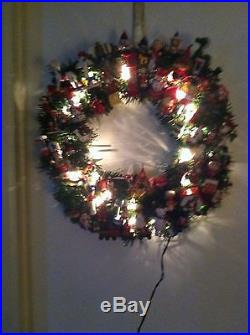Vintage Wood Ornaments Handmade Christmas Wreath With Lights OOAK Bird House
