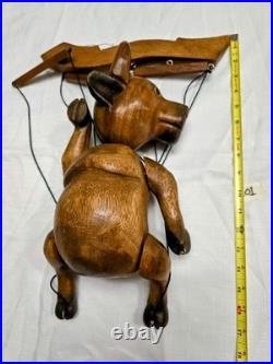 Vintage Wooden Bull Marionette Puppet 1950s 60s Hand Carved Folk Art