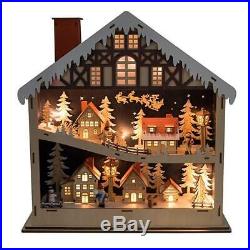 Vintage Wooden Christmas Village Snowy German Town Scene Lighted Holiday Decor