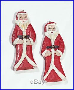Vintage Wooden Santa Claus Christmas Tree Ornaments Pair of 2 Holiday Decor