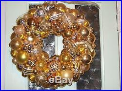 Vintage handmade christmas ornament wreath gold silver 17.5 glass holiday decor