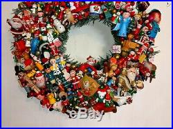 Vintage large Retro Christmas Ornaments Wreath Wooden Mercury Santa Handcrafted