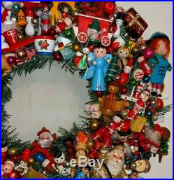 Vintage large Retro Christmas Ornaments Wreath Wooden Mercury Santa Handcrafted