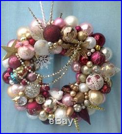 Vintages shabby chic ornament wreath. Approx. 21 diameter